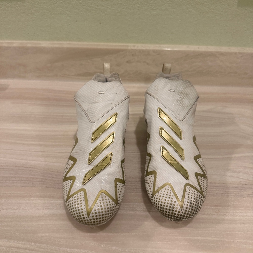 Adidas White and Gold Laceless Football Cleats